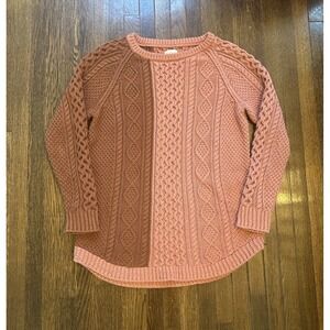 L.L. Bean SIGNATURE Cable Knit Pullover Sweater in Rose Terracotta cotton large